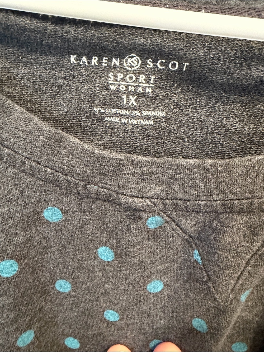 Karen Scott Charcoal Gray Pullover Top with Blue Polka Dots - Picture 4 of 5